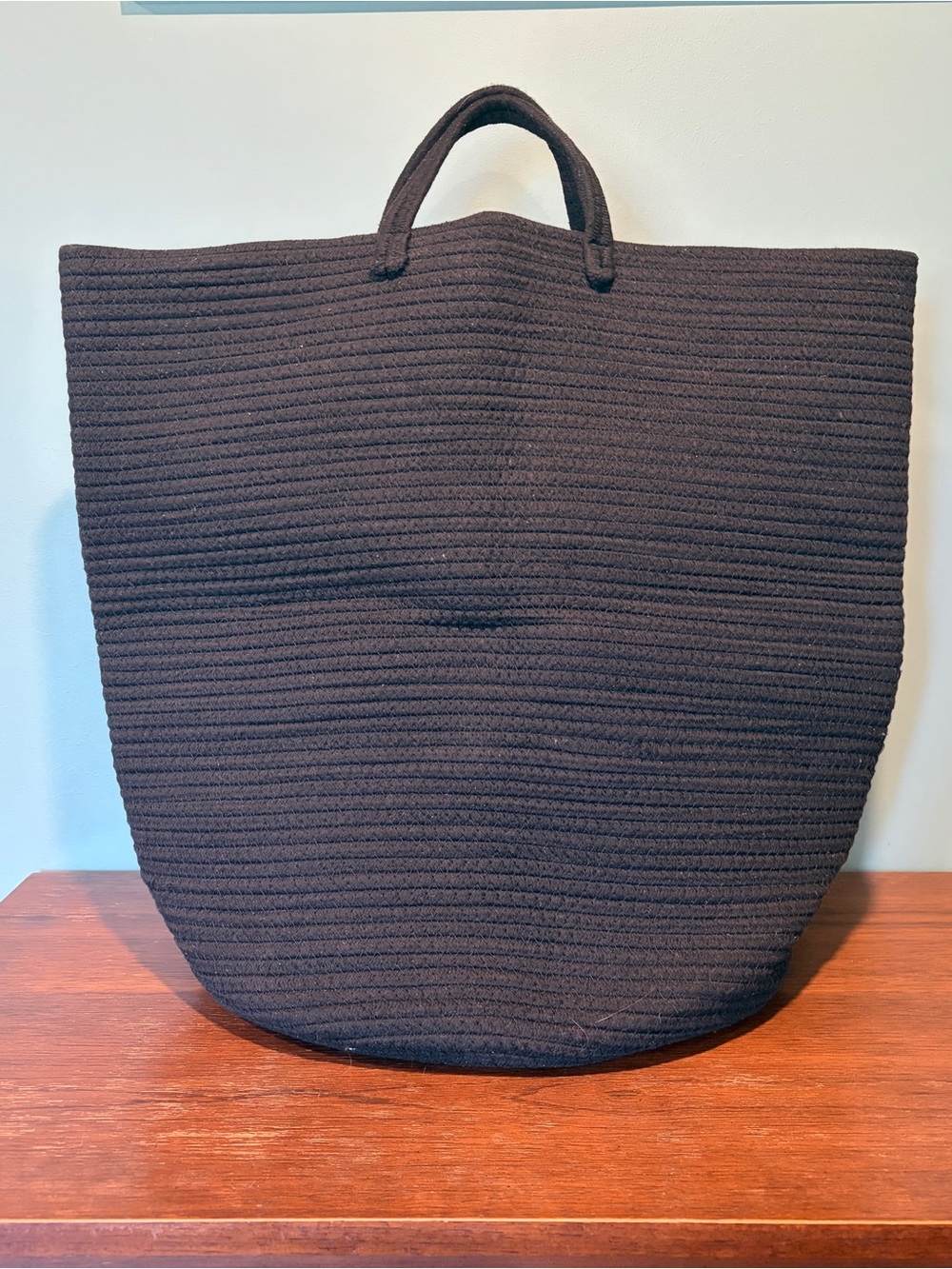 Extra Large Black Woven Cotton Rope Storage Basket Tote